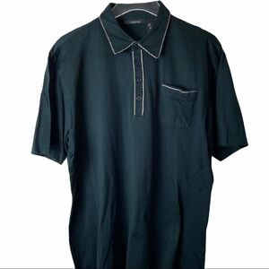 CLAIBORNE Black White Brown Trim Polo Shirt XL